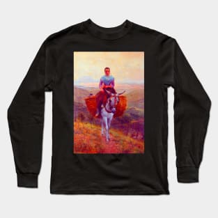 "Woman riding a donkey" by Modesto Teixidor y Torres (1890) TECHNICOLOR REMASTERED Long Sleeve T-Shirt